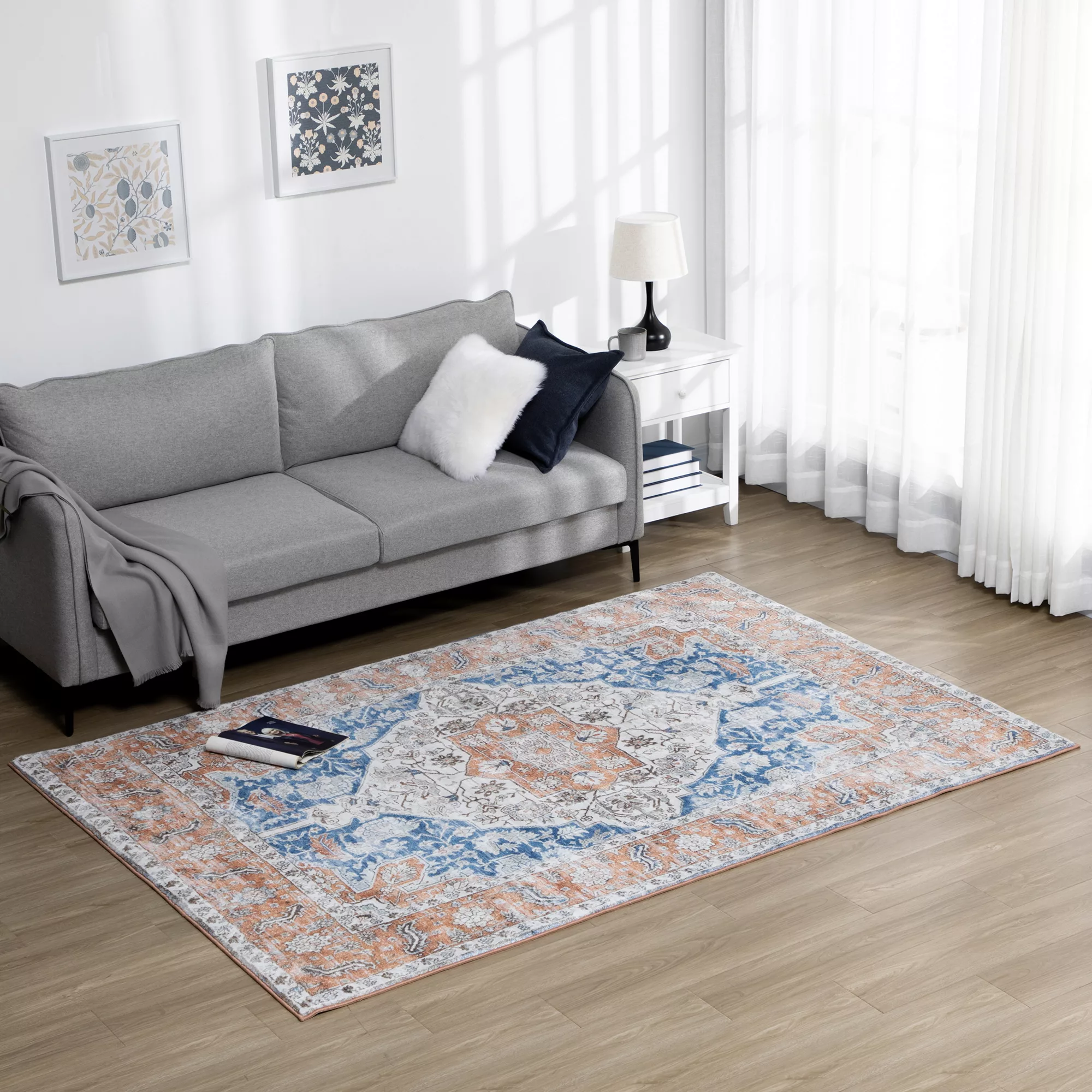 HOMCOM Teppich Kurzflor  Wohnzimmerteppich im Used Look, Flächenteppich, Po günstig online kaufen