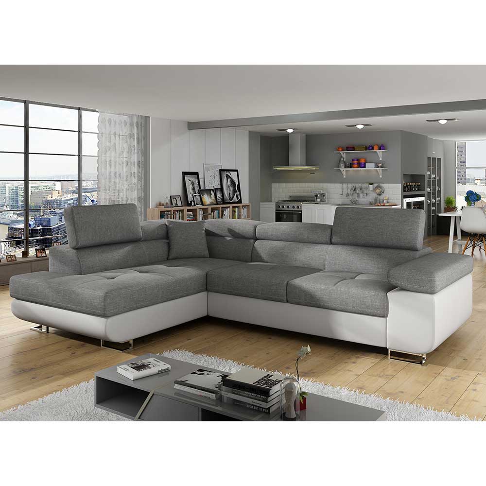 Ecksofa Sofa in Grau und Weiß günstig online kaufen