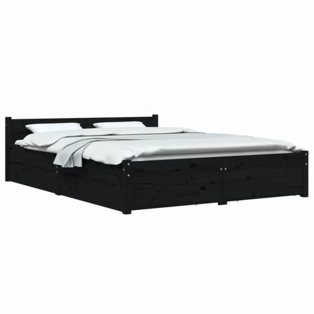 vidaXL Bettgestell Bett mit Schubladen Schwarz 135x190 cm 4FT6 Double Bett günstig online kaufen