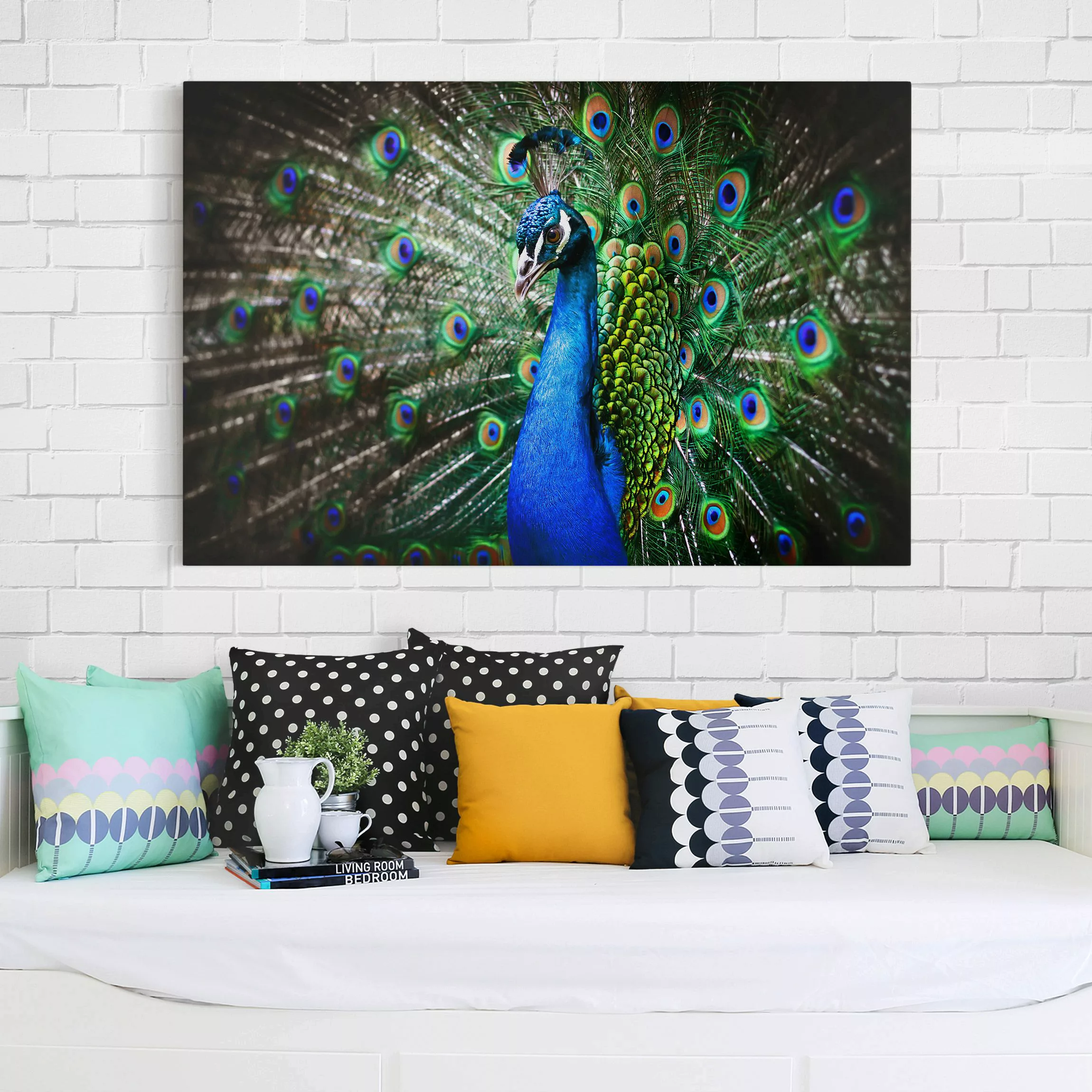 Leinwandbild Tiere - Querformat Edler Pfau günstig online kaufen