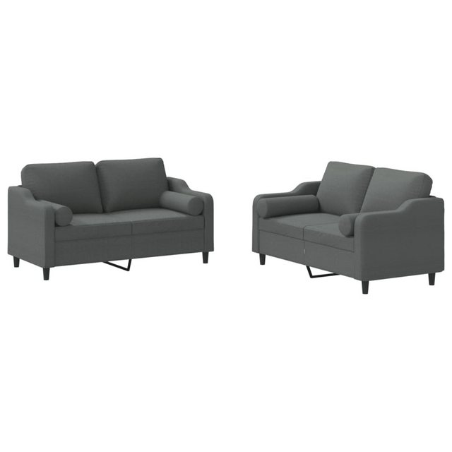 vidaXL Sofa Sofagarnitur Set mit Kissen Stoff, 2-tlg., Dunkelgrau günstig online kaufen