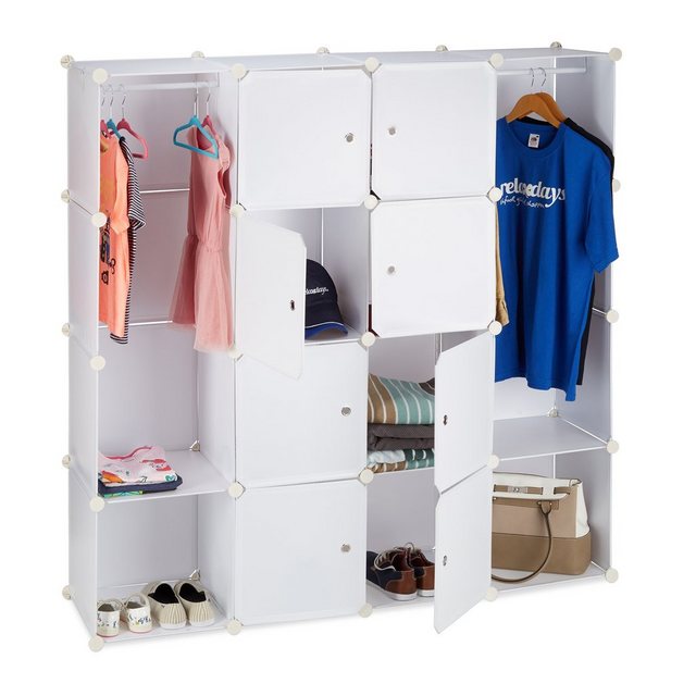 relaxdays Kleiderschrank Kleiderschrank Stecksystem 12 Fächer Weiß günstig online kaufen