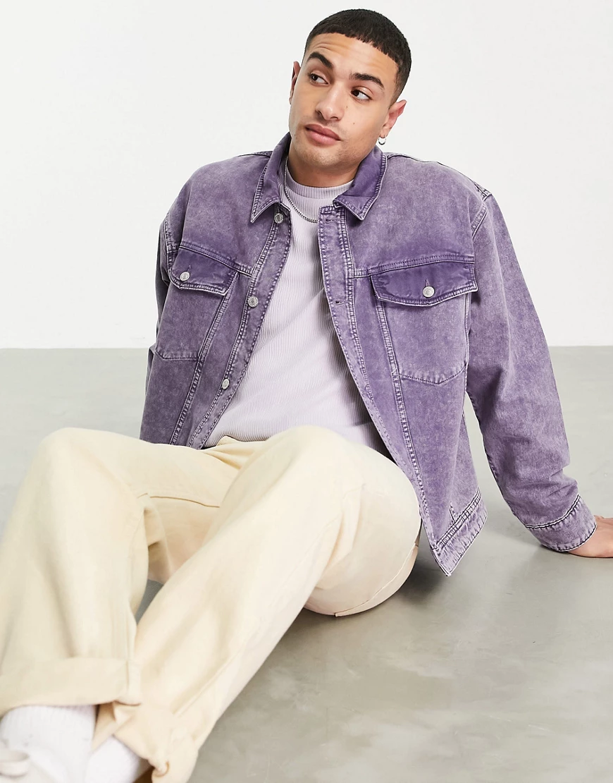 Topman – Oversized Jeansjacke mit Acid-Waschung in Lila-Violett günstig online kaufen