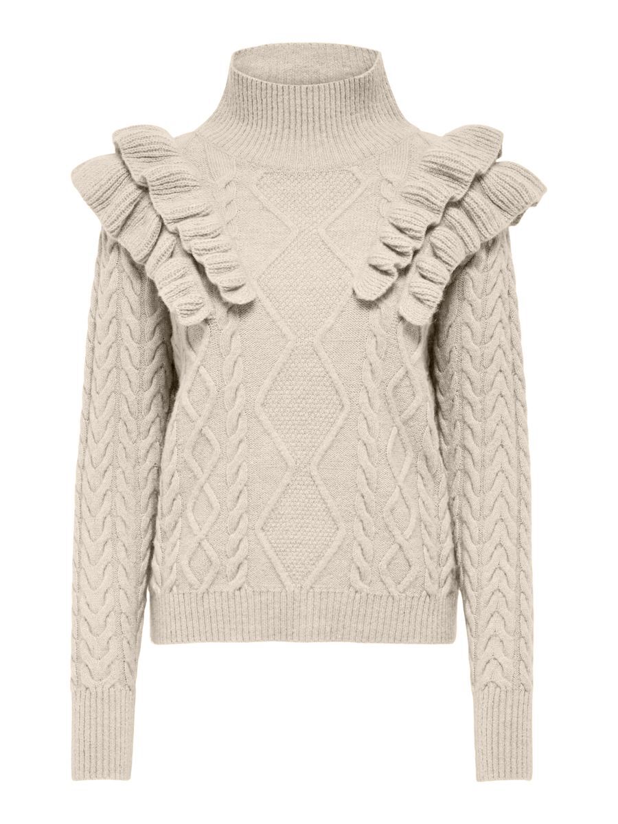 ONLY High Neck Rüschen- Strickpullover Damen Beige günstig online kaufen