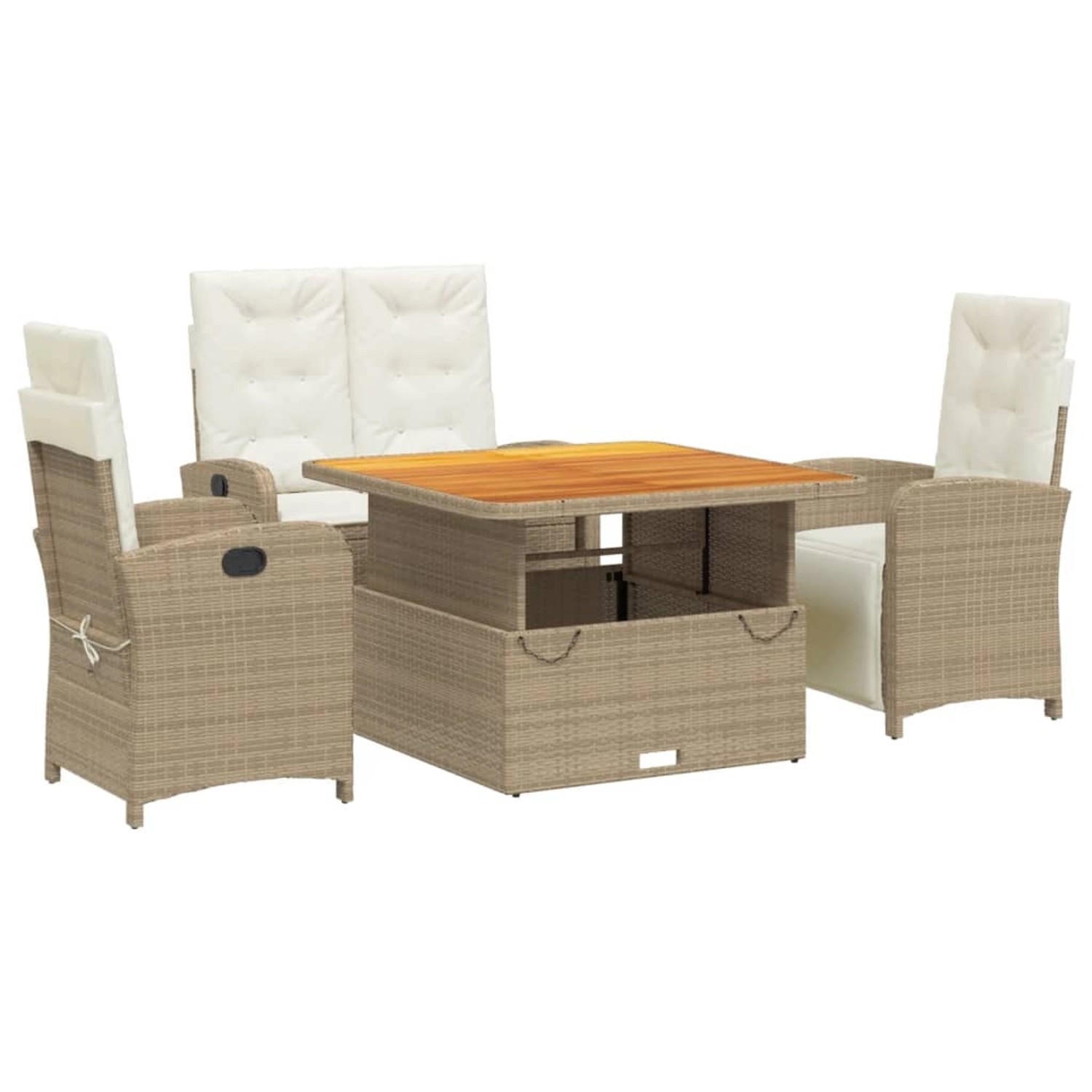vidaXL 4-Tlg Garten-Essgruppe mit Kissen Beige Poly Rattan 3277357 günstig online kaufen