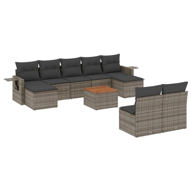 vidaXL Sofaelement 10-tlg. Garten-Sofagarnitur mit Kissen Grau Poly Rattan günstig online kaufen