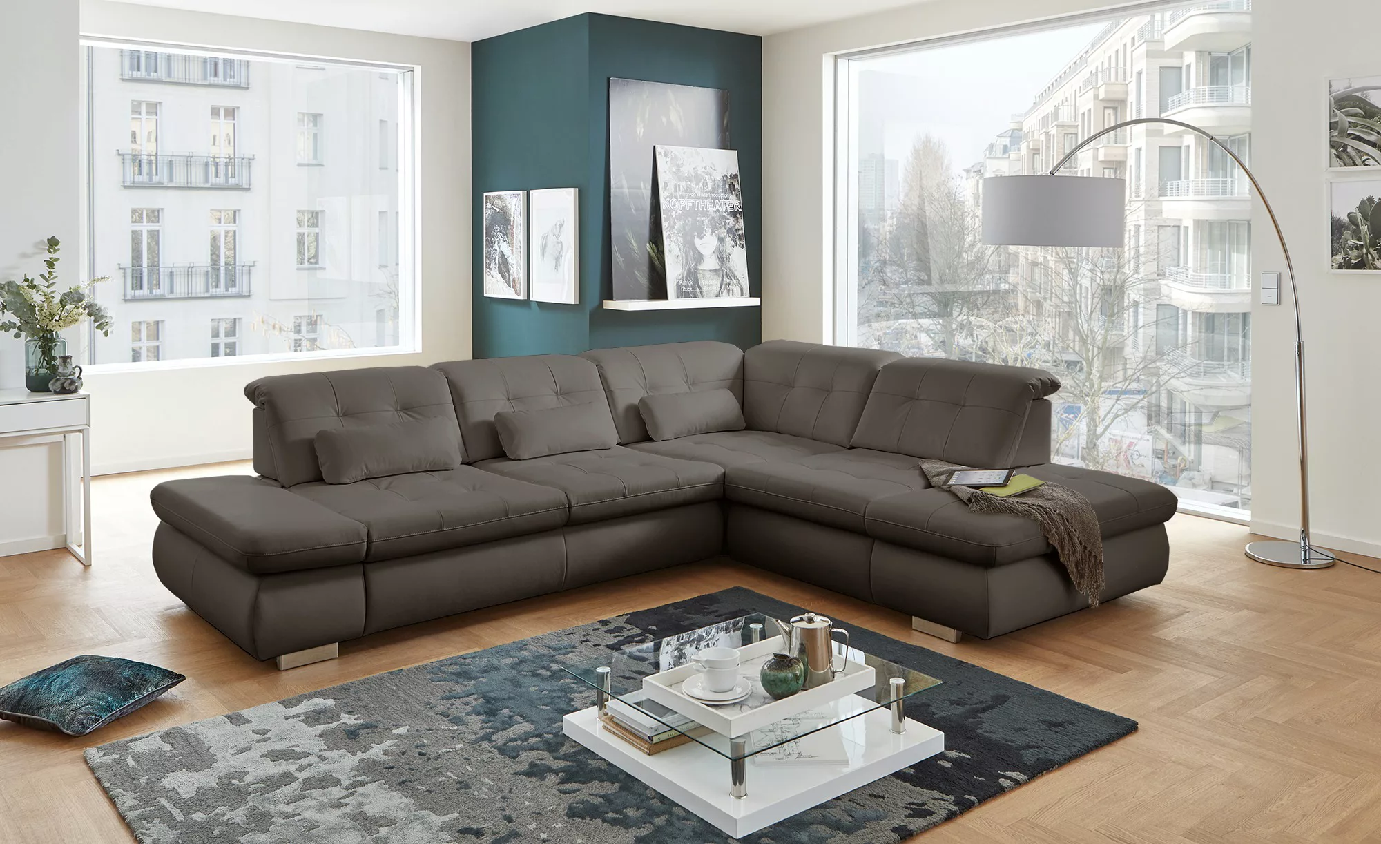 Lounge Collection Ecksofa Leder  Spencer ¦ braun ¦ Maße (cm): B: 323 H: 102 günstig online kaufen