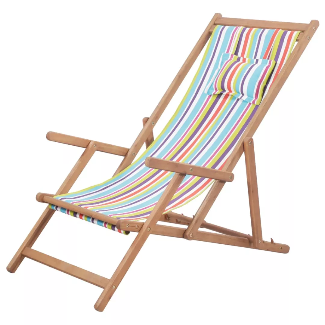 Klappbarer Strandstuhl Stoff Und Holzrahmen Mehrfarbig günstig online kaufen