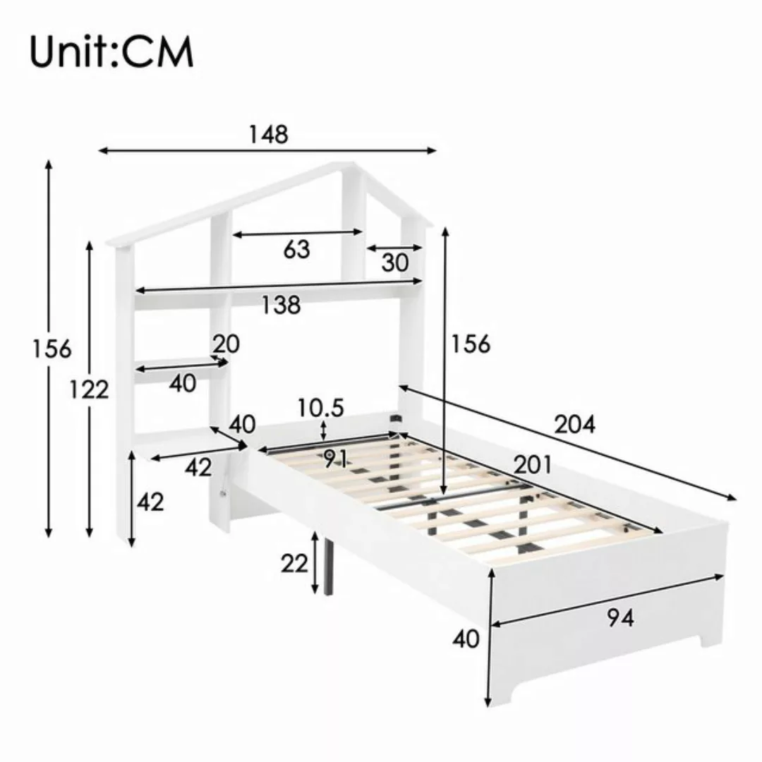 HAUSS SPLOE Kinderbett 90×200 cm mit Bücherregale, Stauraum, für Kinder,ohn günstig online kaufen