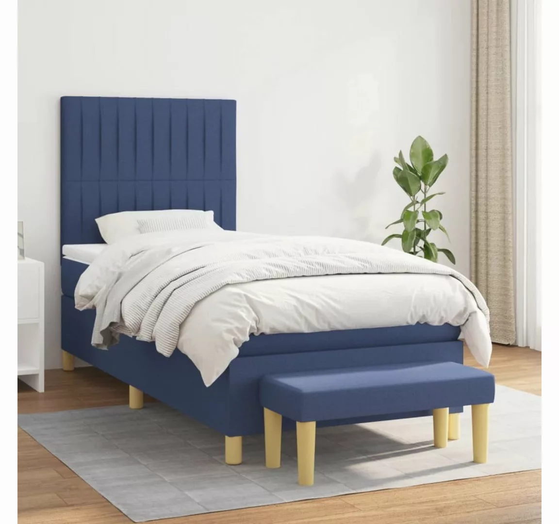 vidaXL Boxspringbett Boxspringbett mit Matratze Blau 80x200 cm Stoff Bett B günstig online kaufen