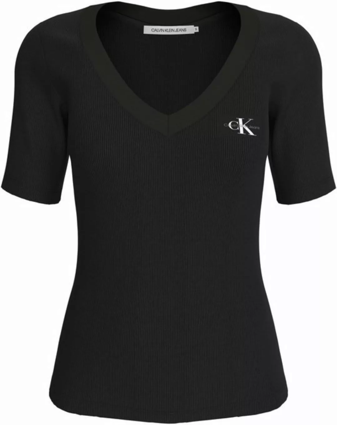 Calvin Klein Jeans T-Shirt WOVEN LABEL RIB V-NECK TEE mit Logomarkenpatch günstig online kaufen