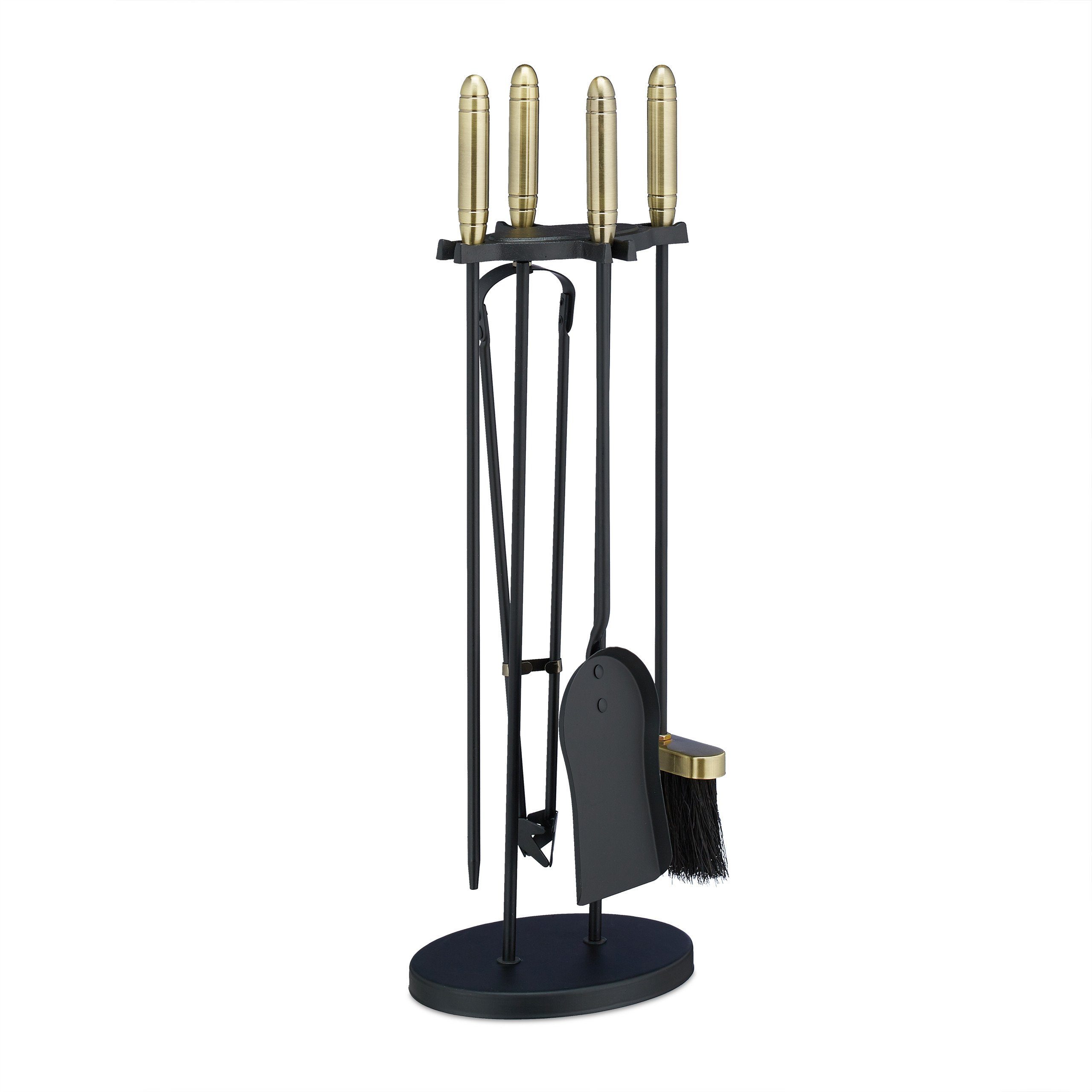 relaxdays Kamingarnitur 5-teiliges Kaminbesteck schwarz/gold günstig online kaufen