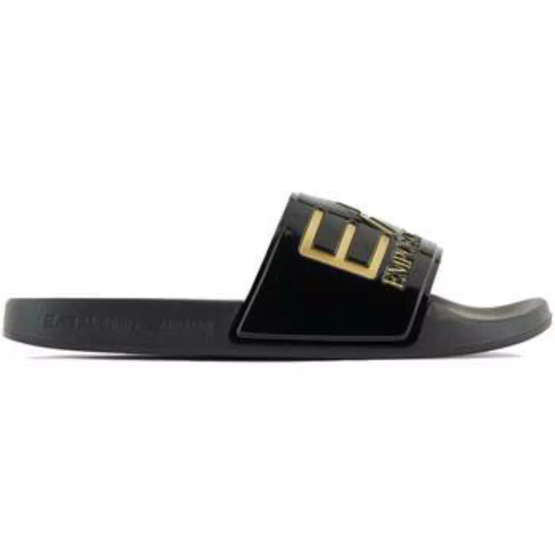 Ea7 Emporio Armani  Zehensandalen Visibility Logo Slides Shiny Black/Gold günstig online kaufen