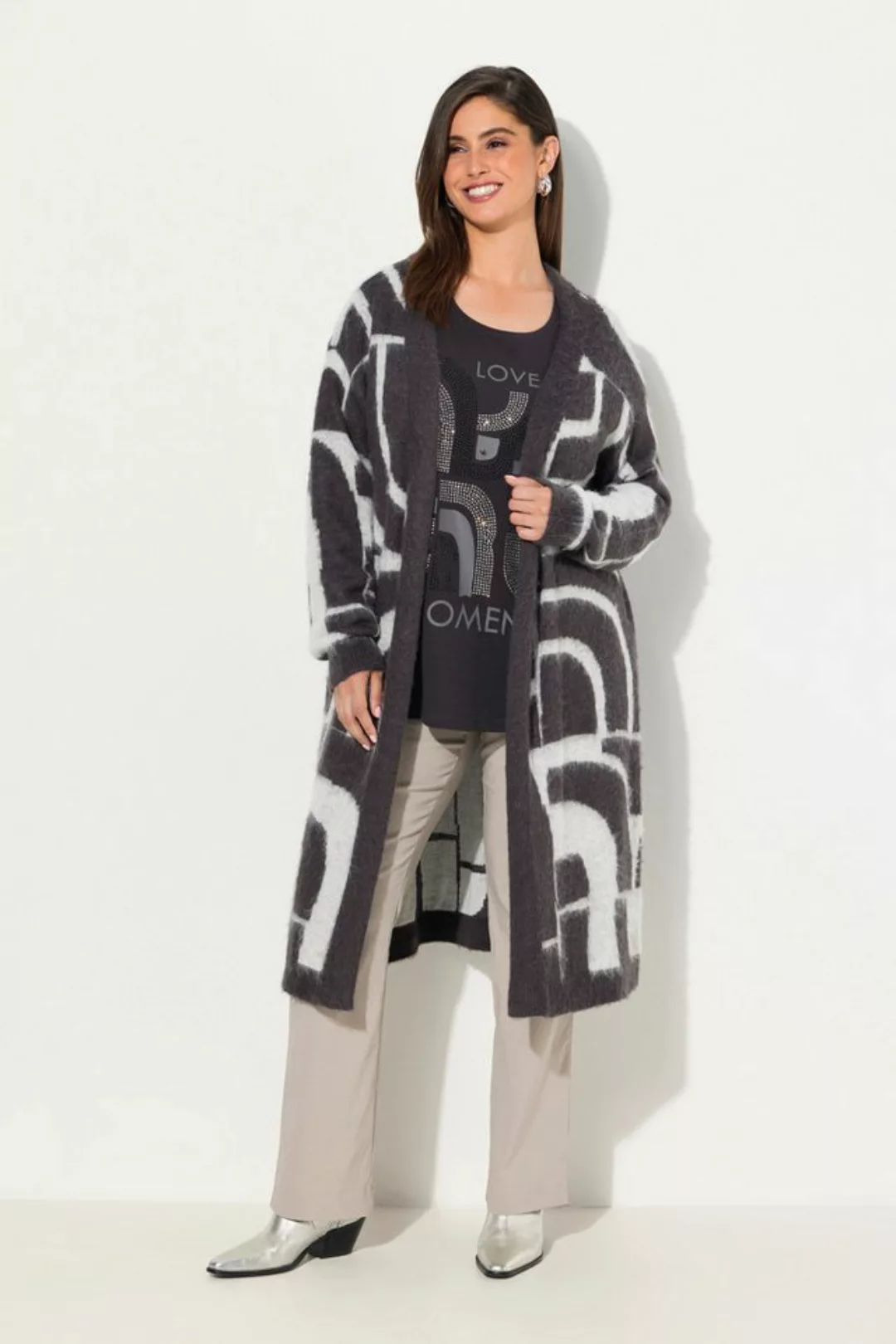 Ulla Popken Strickjacke Strickjacke Jacquardmuster offene Form Langarm günstig online kaufen