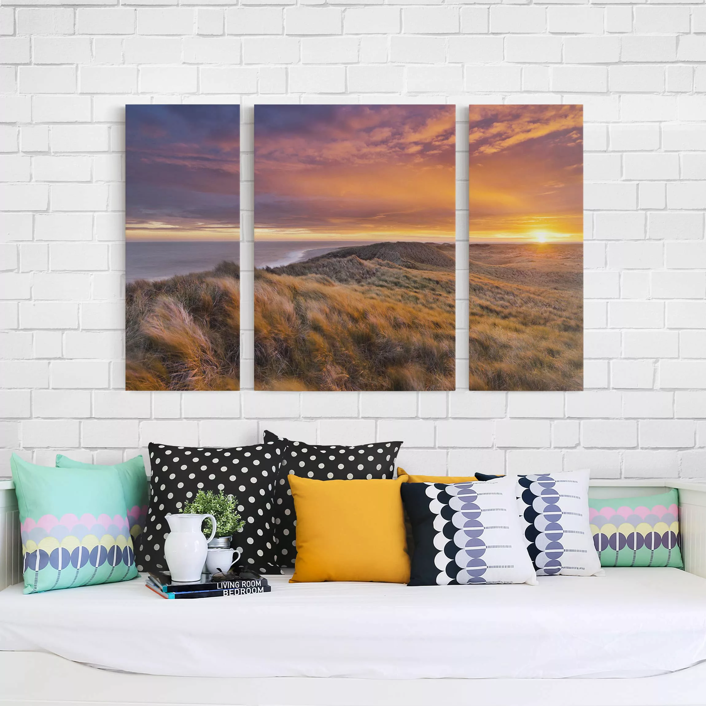 3-teiliges Leinwandbild Strand - Querformat Sonnenaufgang am Strand auf Syl günstig online kaufen