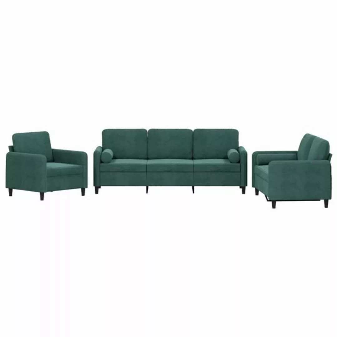 vidaXL Sofa 3-tlg. Sofagarnitur mit Kissen Dunkelgrün Samt günstig online kaufen