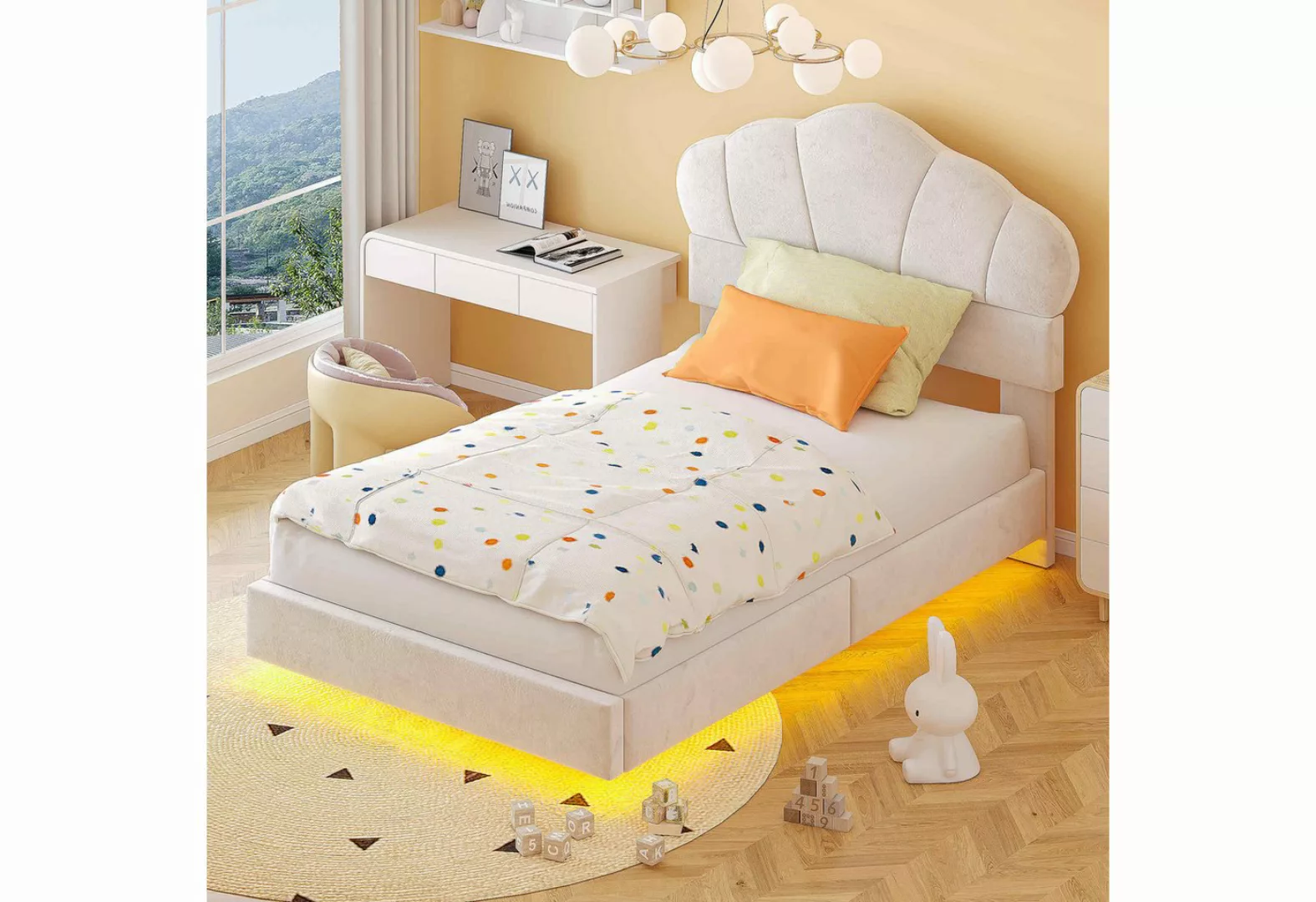 OKWISH Polsterbett Kinderbett mit umlaufender LED-Leiste, Wolkenförmiges Ko günstig online kaufen