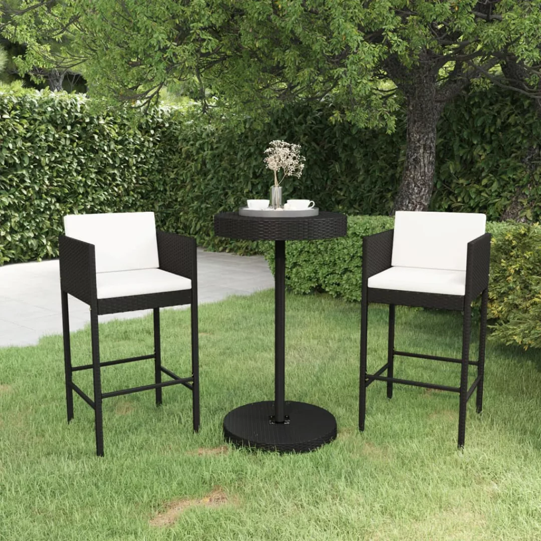 3-tlg. Gartenbar-set Mit Kissen Poly Rattan Schwarz günstig online kaufen