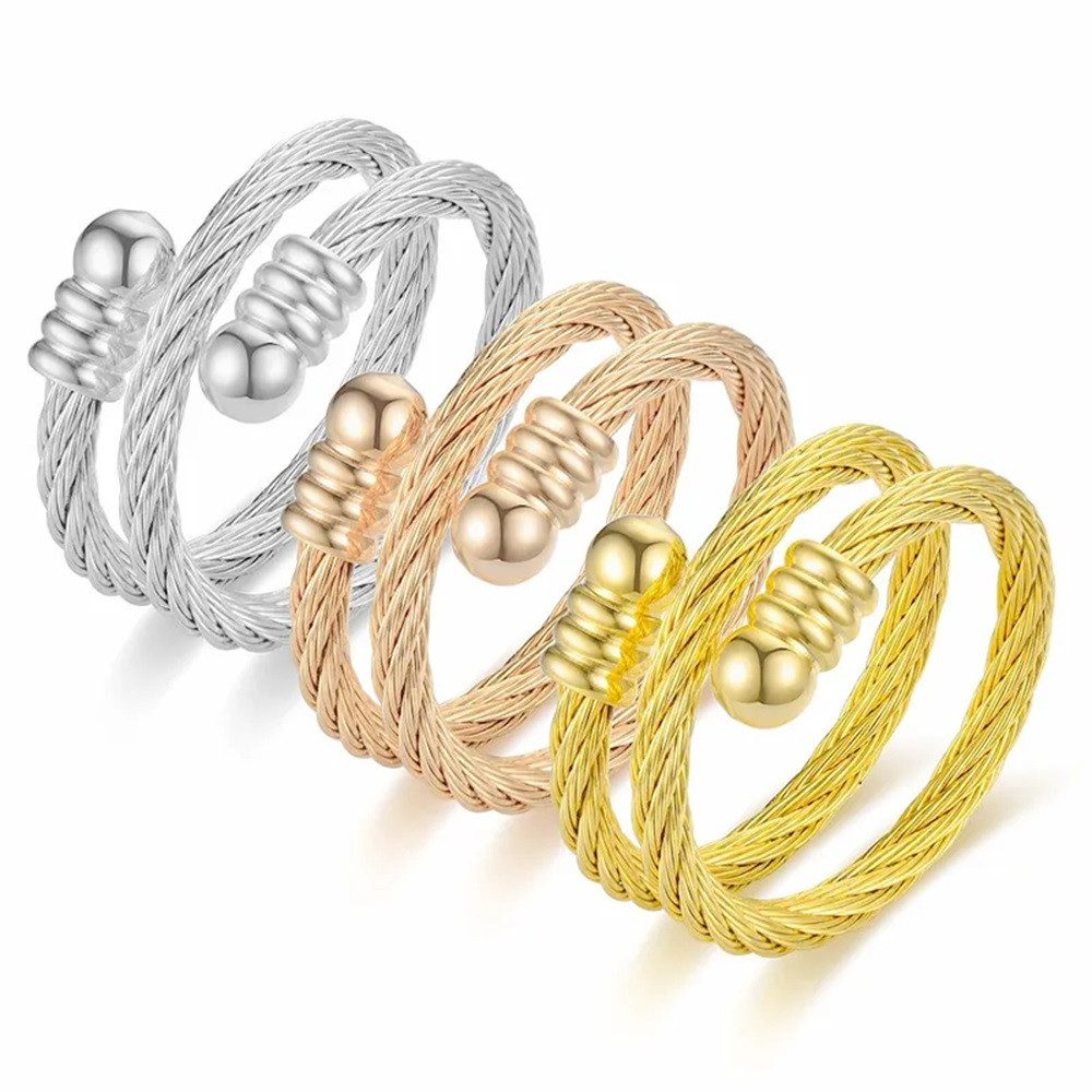 Eyecatcher Fingerring Flexibler Edelstahl-Drahtring Silber Roségold günstig online kaufen