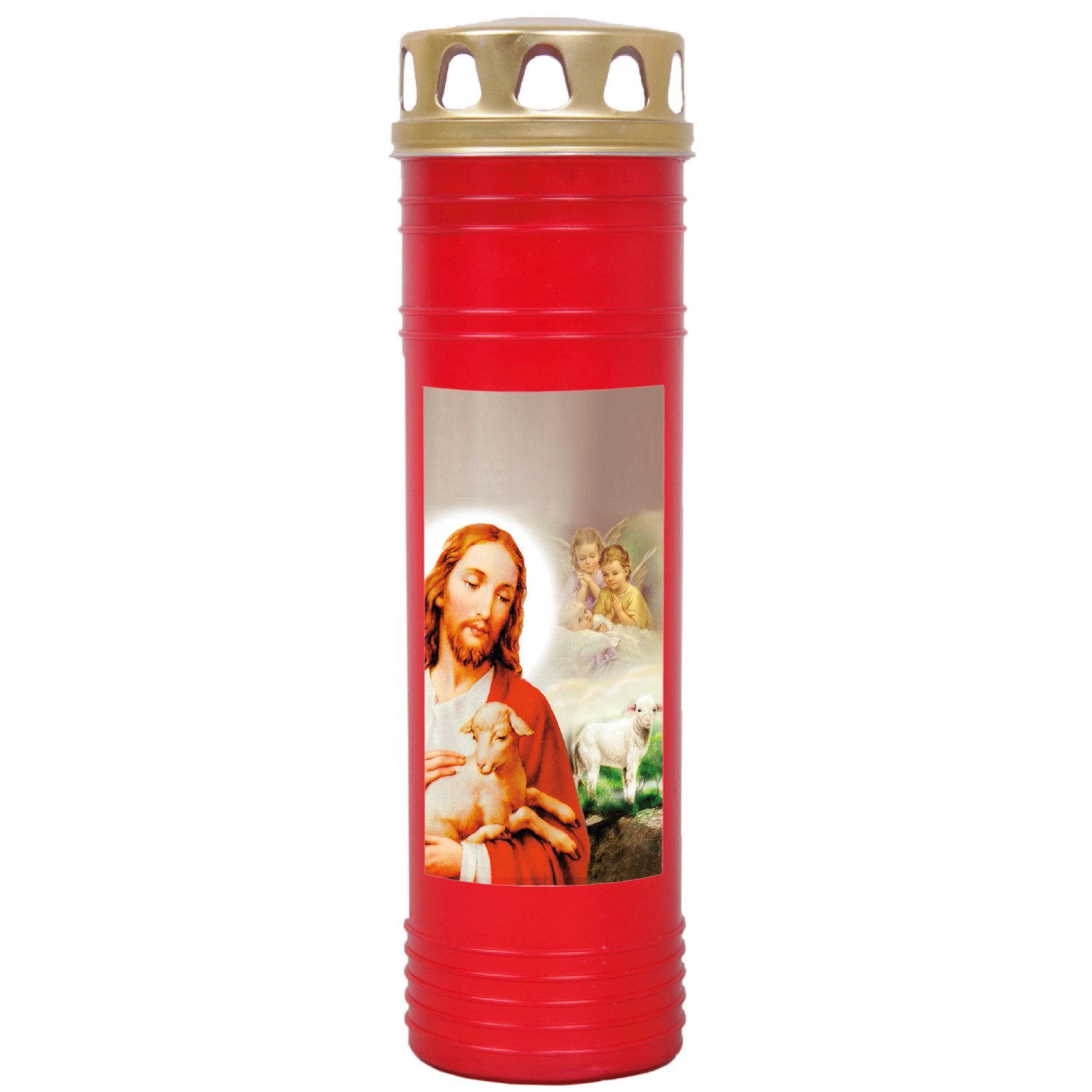 HS Candle Grabkerze Rot 170h Deckel Gold Jesus & Lamm günstig online kaufen