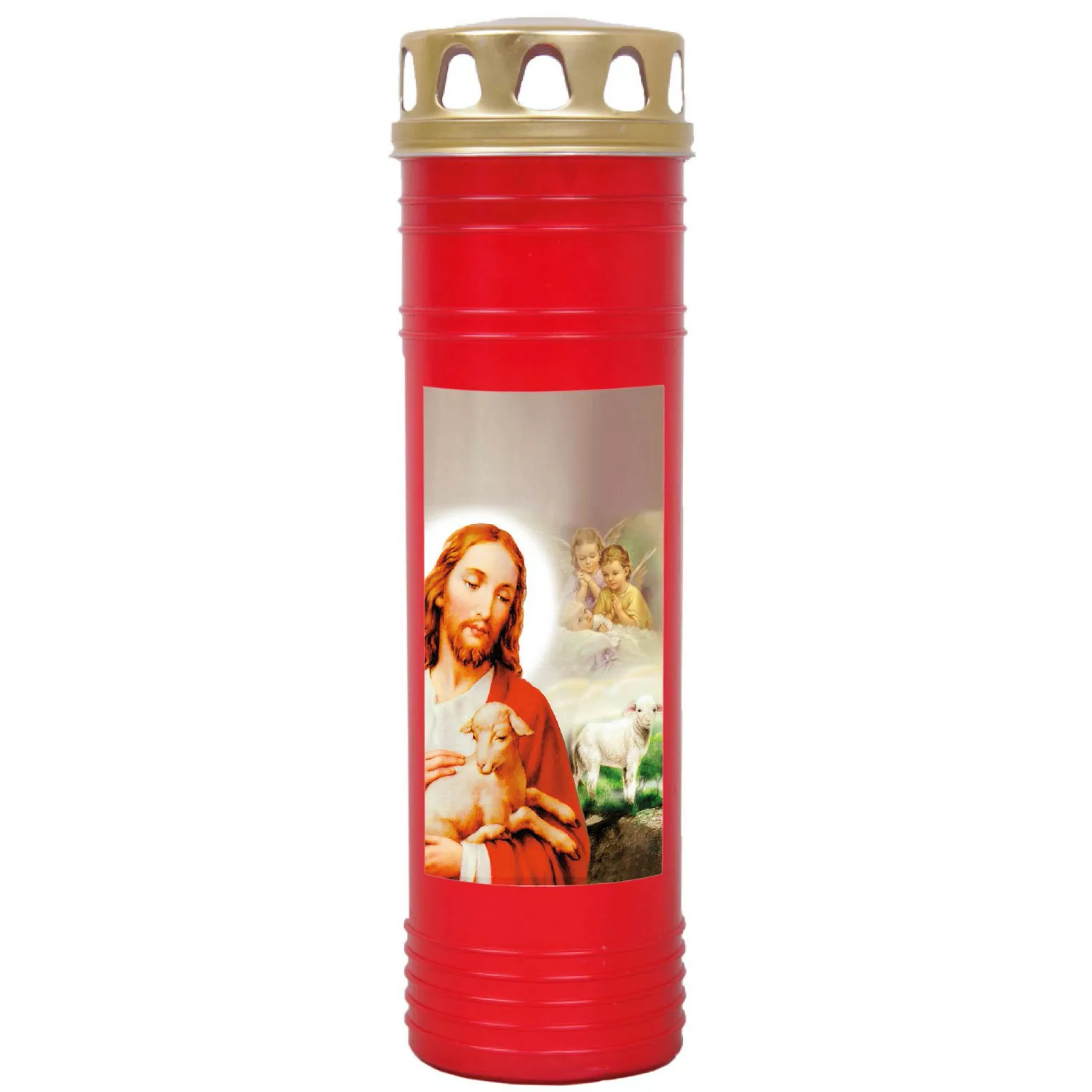 HS Candle Grabkerze Rot 170h Deckel Gold Jesus & Lamm günstig online kaufen