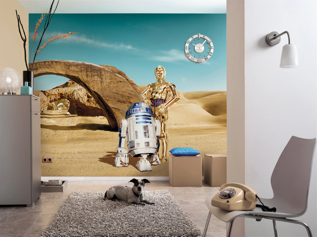 Disney Fototapete Star Wars Droids Beige und Blau 368 x 254 cm 612223 günstig online kaufen