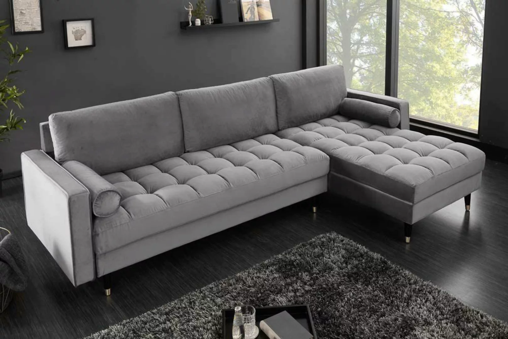 LebensWohnArt Sofa Ecksofa 260cm Ottomane beidseitig COMFORT grau Samt Fede günstig online kaufen