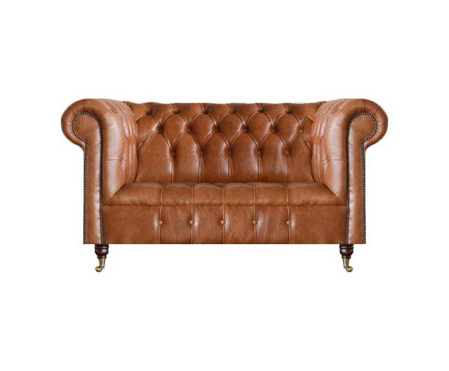 JVmoebel 2-Sitzer Hellbraune Chesterfield Couch Designer Leder Wohnzimmer E günstig online kaufen