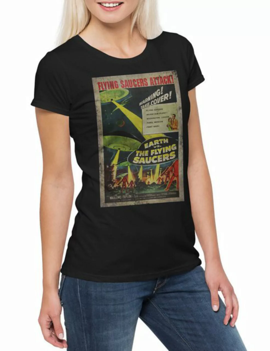 Urban Backwoods Print-Shirt Earth Vs. Flying Saucers I Damen T-Shirt Ufo Fl günstig online kaufen