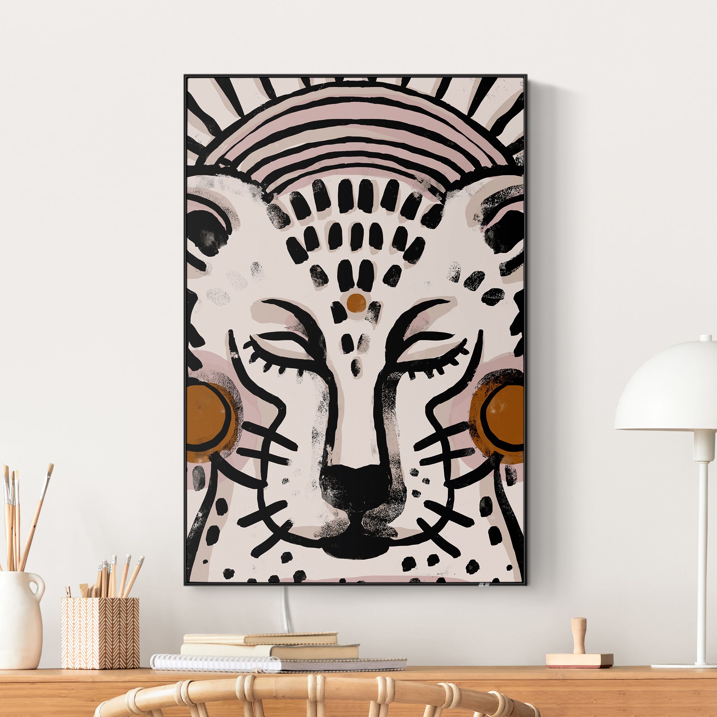 LED-Wechselbild Gepard mit Perlenohrringen Illustration günstig online kaufen