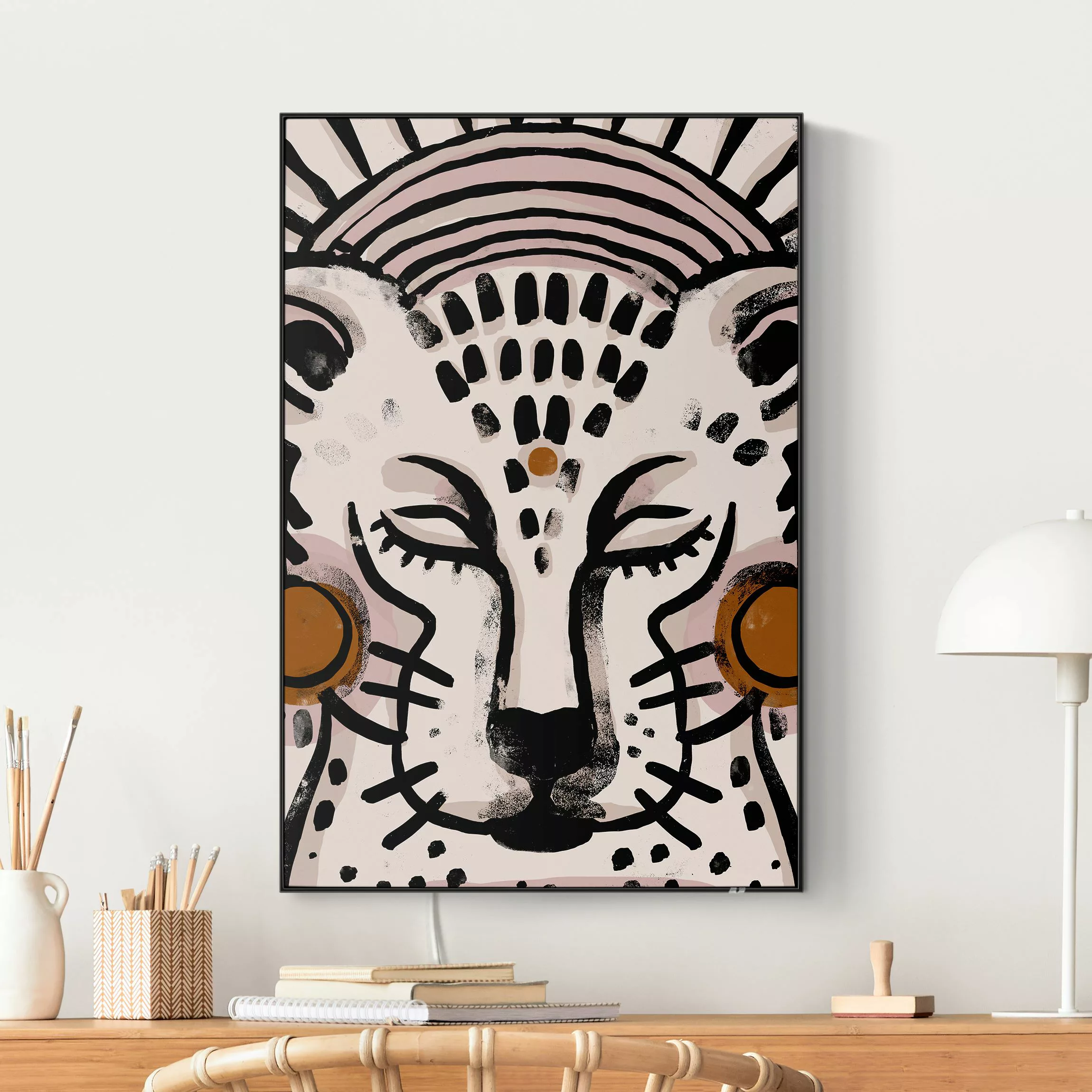 LED-Wechselbild Gepard mit Perlenohrringen Illustration günstig online kaufen