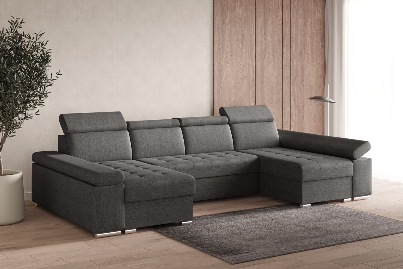 MOEBLO Wohnlandschaft LUKA U, Couch für Wohnzimmer Schlafsofa Sofa verstell günstig online kaufen