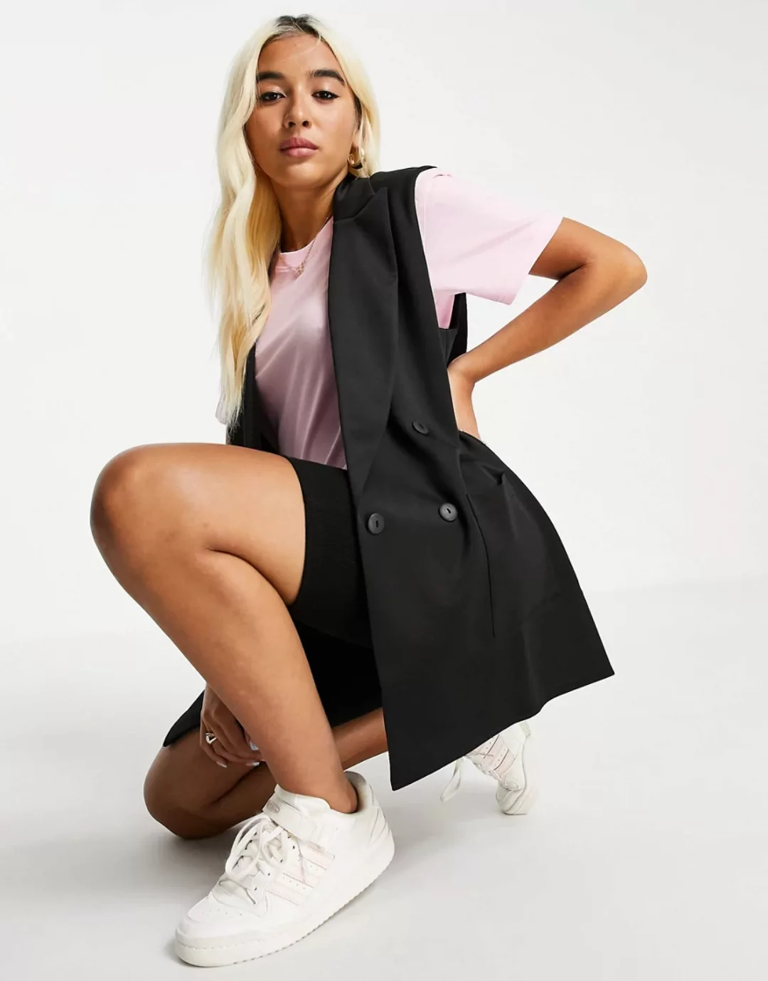 ASOS DESIGN – Ärmelloser Oversize-Blazer aus Jersey in Schwarz günstig online kaufen