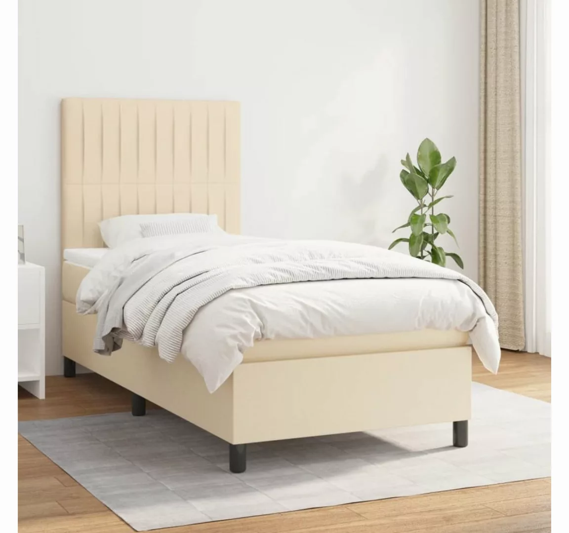 vidaXL Boxspringbett Boxspringbett mit Matratze Creme 80x200 cm Stoff Bett günstig online kaufen