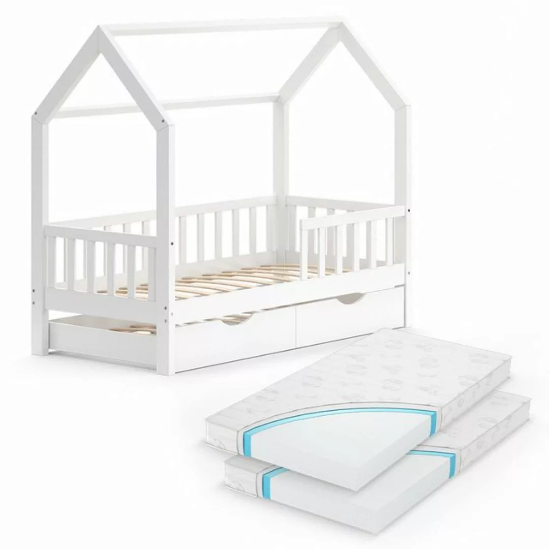VitaliSpa® Kinderbett Hausbett Gästebett 80x160cm WIKI Weiß Schublade 2 Mat günstig online kaufen