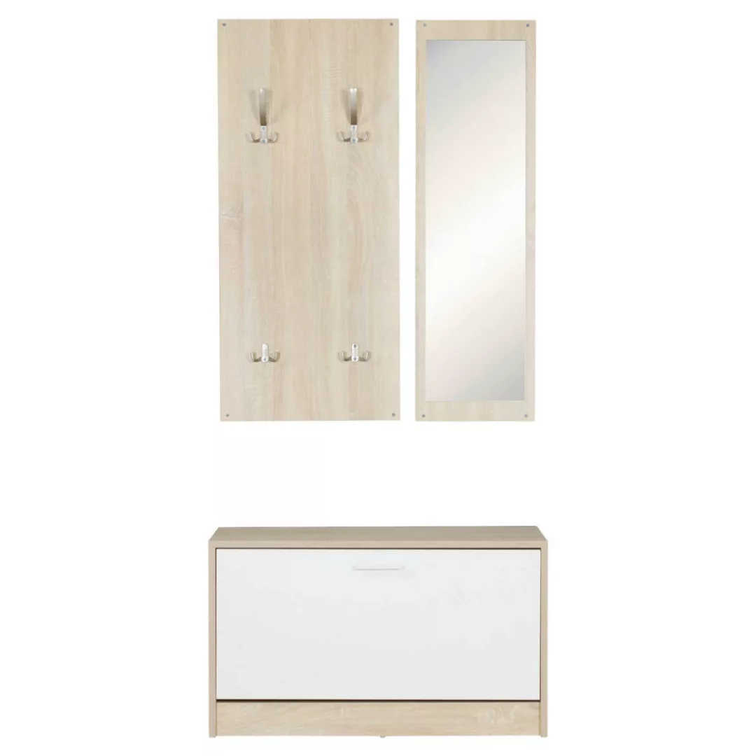 Wand-Garderobe SALERNO mit Spiegel & Schuhschrank Spanplatte sonoma | Moder günstig online kaufen