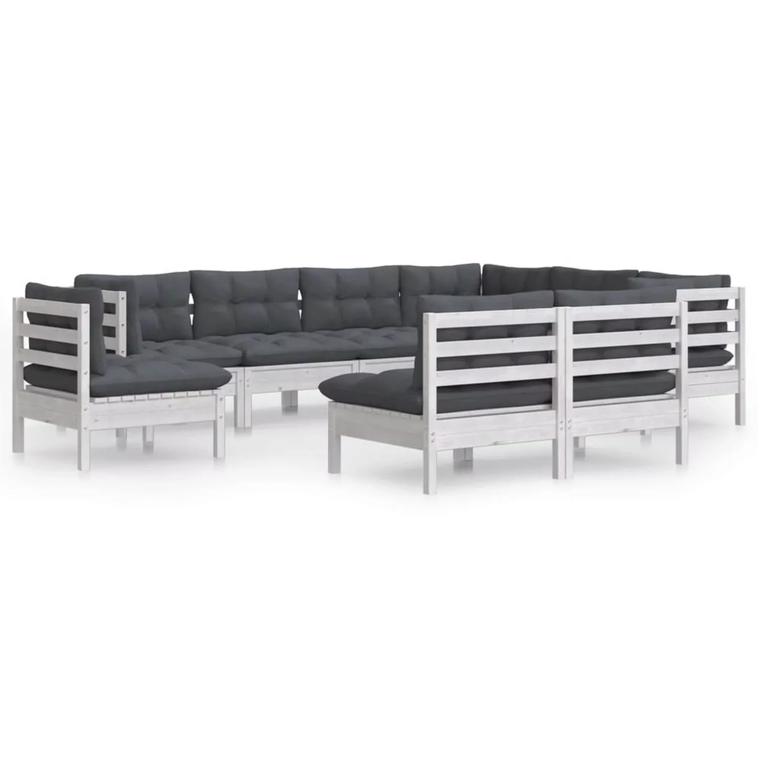 vidaXL 9-tlg Garten-Lounge-Set mit Kissen Weiß Kiefer Massivholz Modell 26 günstig online kaufen