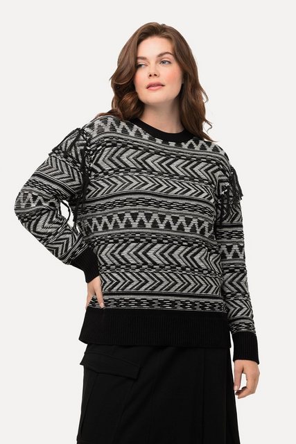 Ulla Popken Strickpullover Pullover Fransen Rundhals Langarm Biobaumwolle günstig online kaufen