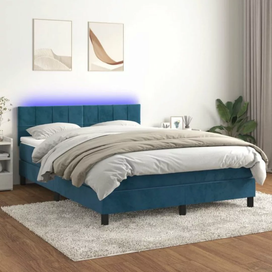 vidaXL Boxspringbett Boxspringbett mit Matratze LED Dunkelblau 140x200 cm S günstig online kaufen