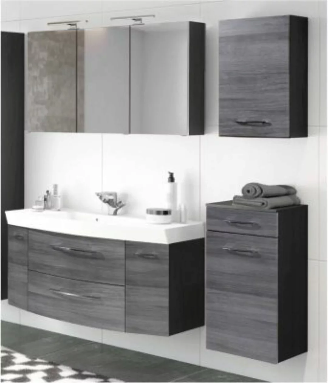 Lomadox Badezimmer Set mit Spiegelschrank FLORIDO-03 Eiche Rauchsilber, gra günstig online kaufen