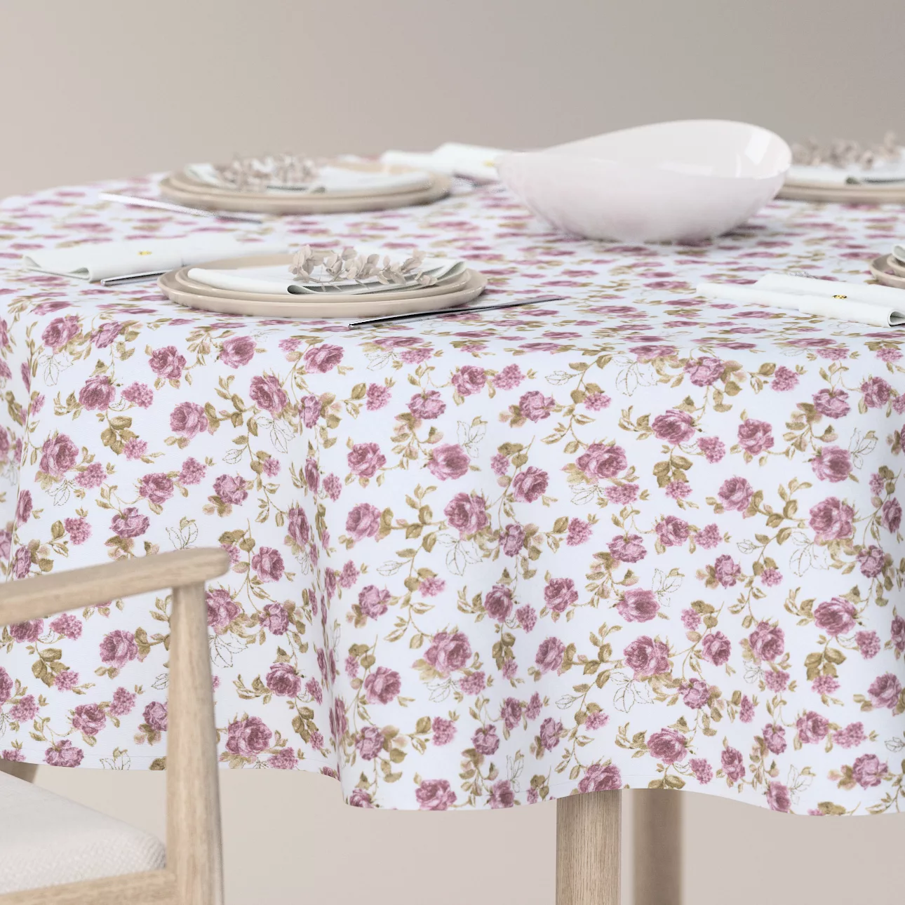 Runde Tischdecke, weiß-rosa, Flowers (143-95) günstig online kaufen