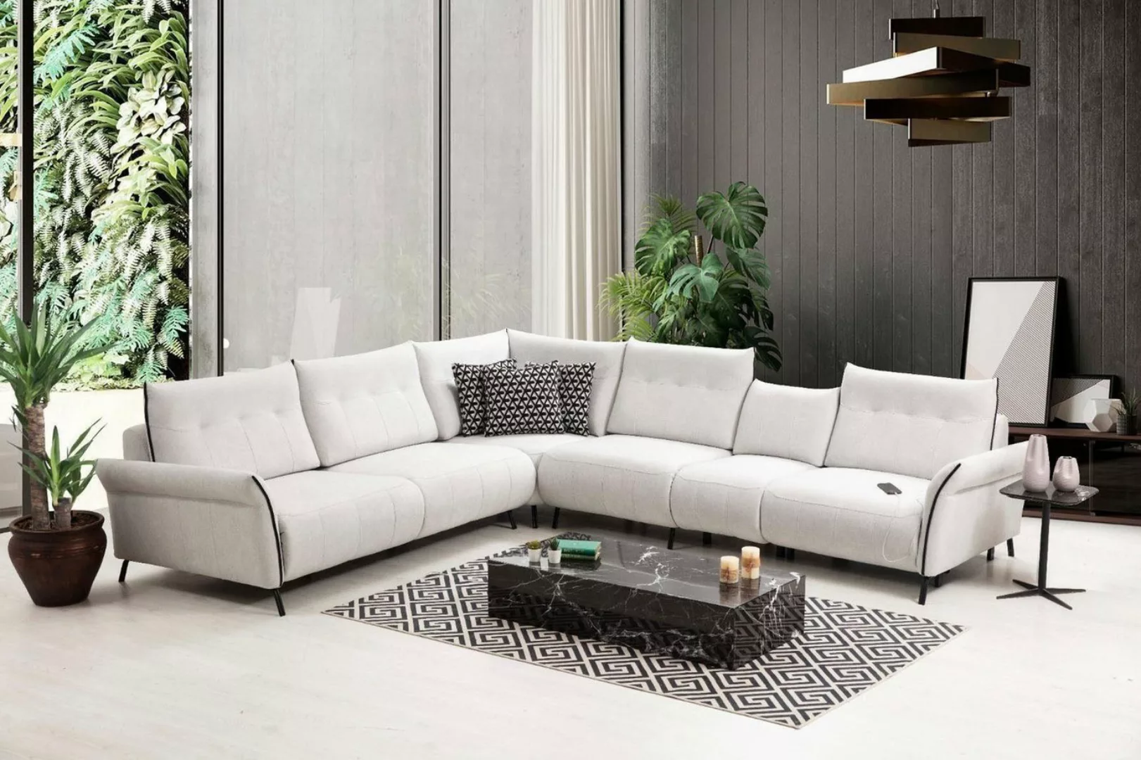 JVmoebel Ecksofa Weiß Ecksofa L-Form Wohnzimmer Polster Textil Sofa Couch M günstig online kaufen