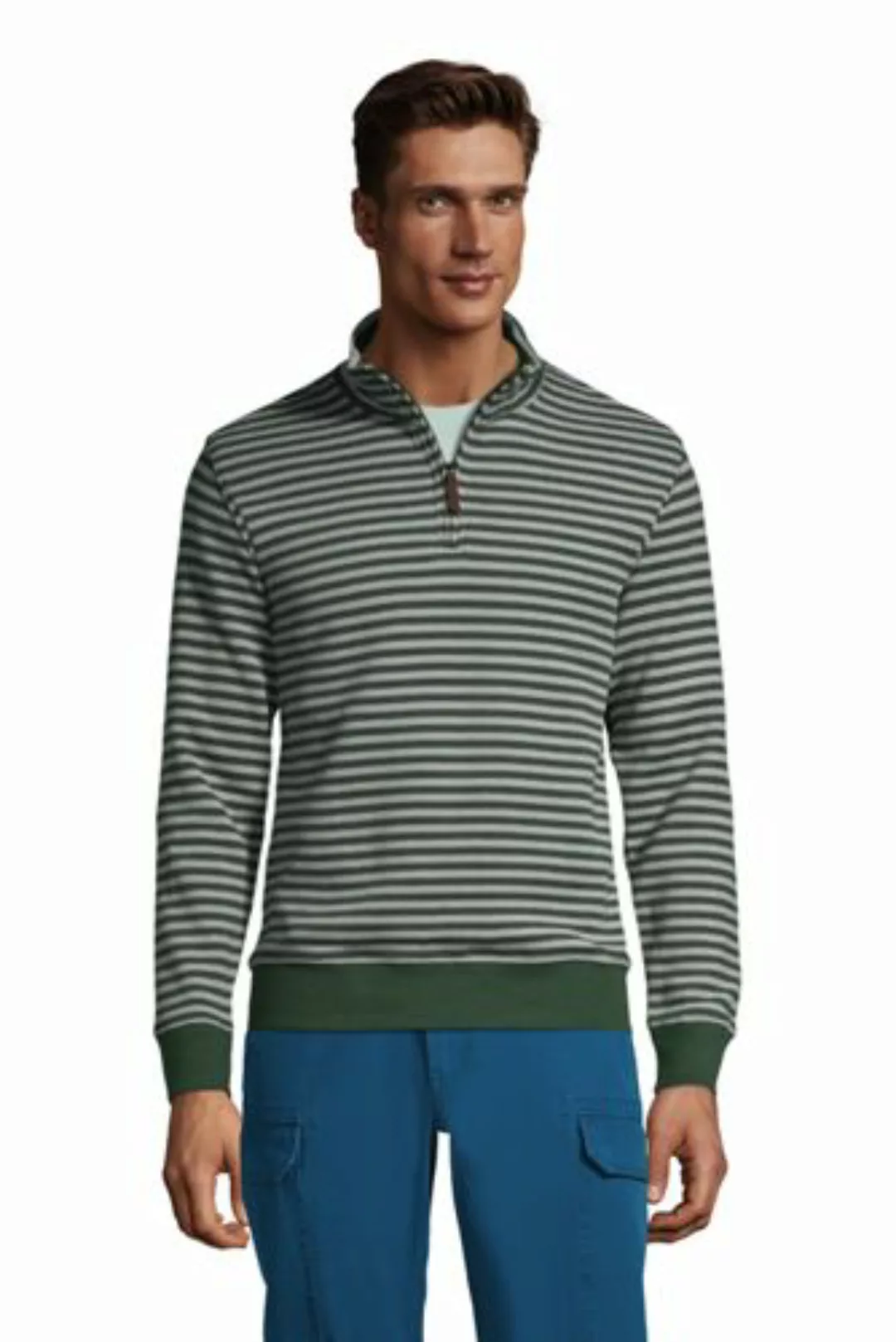 Gemusterter Zipper-Pullover aus Bedford-Ripp, Herren, Größe: S Normal, Grau günstig online kaufen