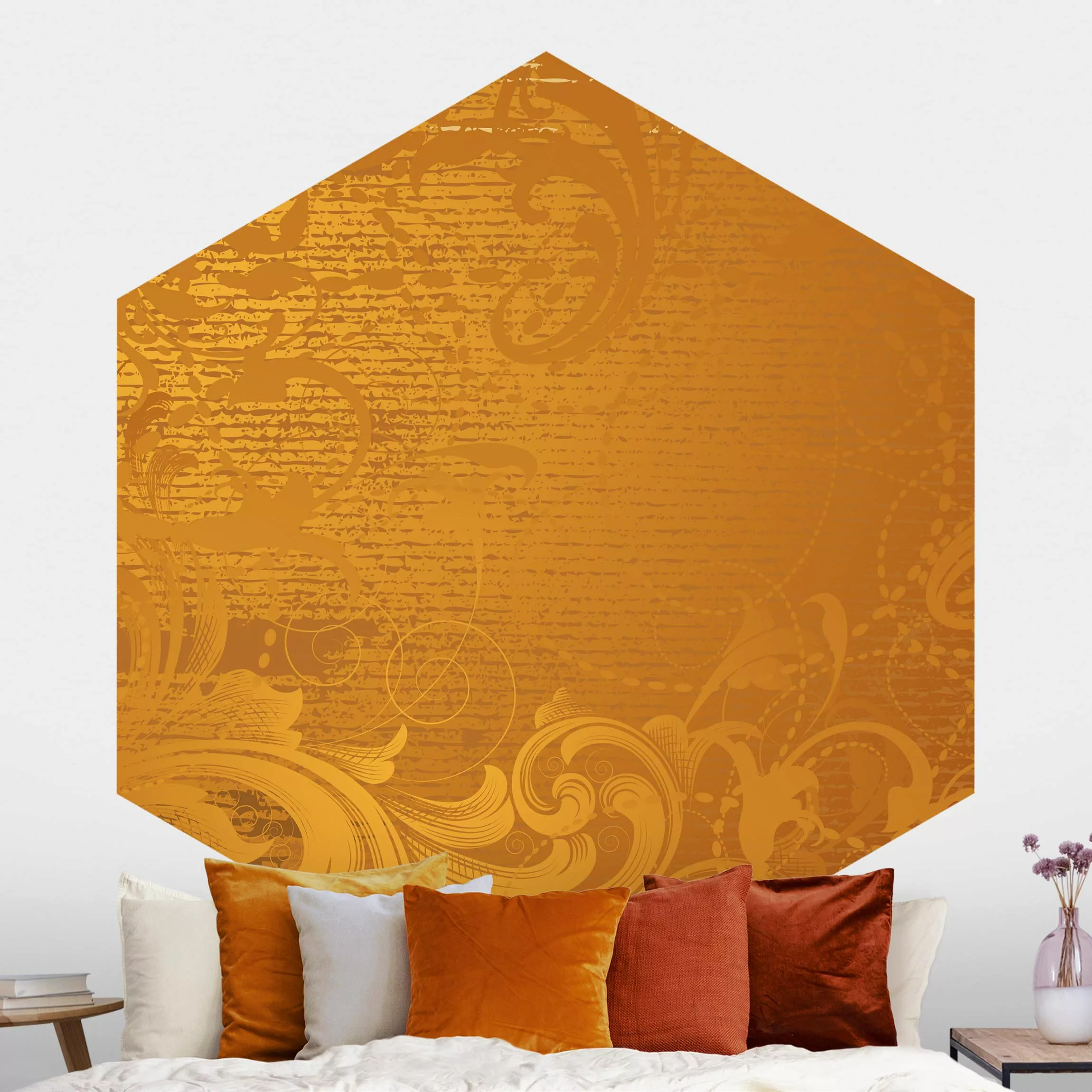 Hexagon Mustertapete selbstklebend Goldener Barock günstig online kaufen