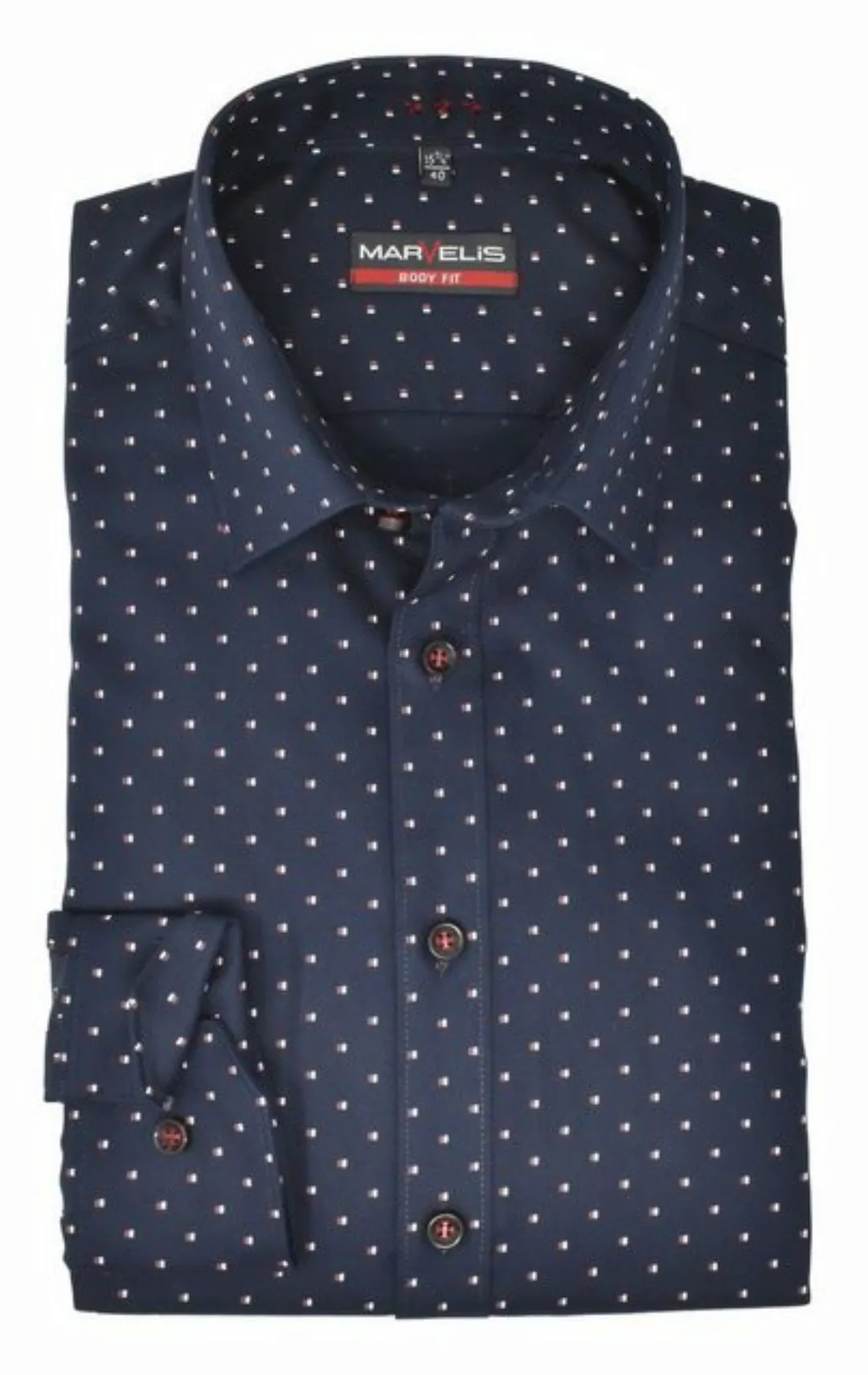 MARVELIS Businesshemd Businesshemd - Body Fit - Langarm - Muster - Dunkelbl günstig online kaufen