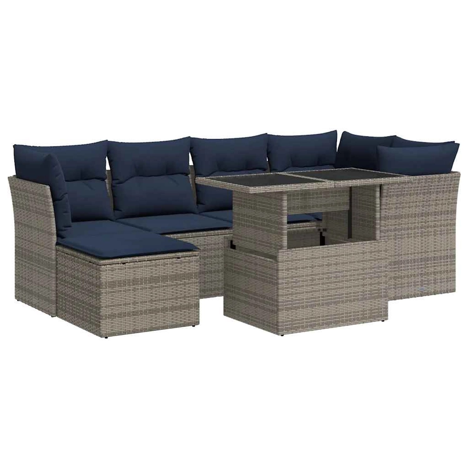 vidaXL 7-Tlg Garten-Sofagarnitur mit Kissen Grau Poly Rattan Akazie 3326192 günstig online kaufen