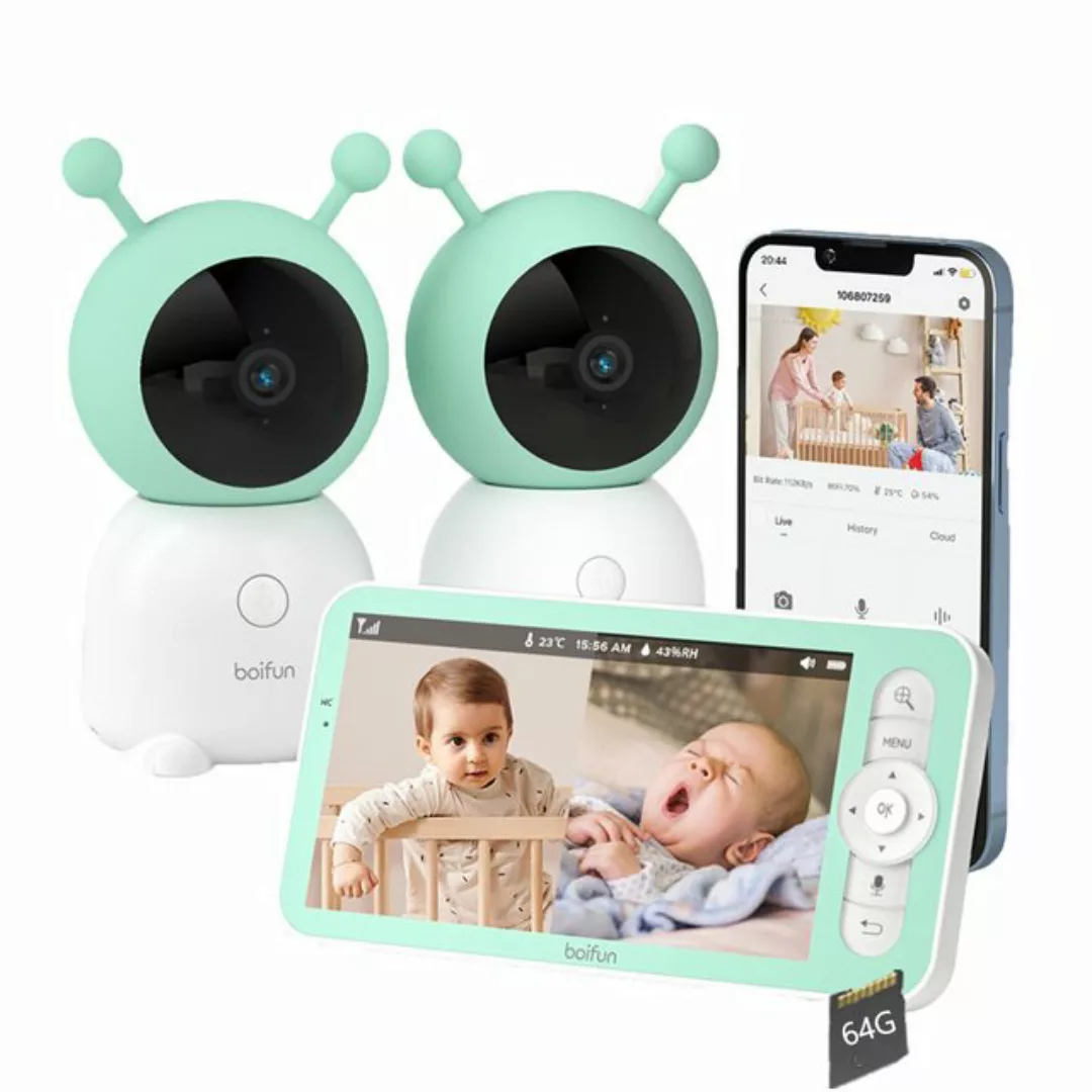 Boifun Video-Babyphone Babyphone mit 2 Kameras App Split-Screen-Anzeige, 2K günstig online kaufen