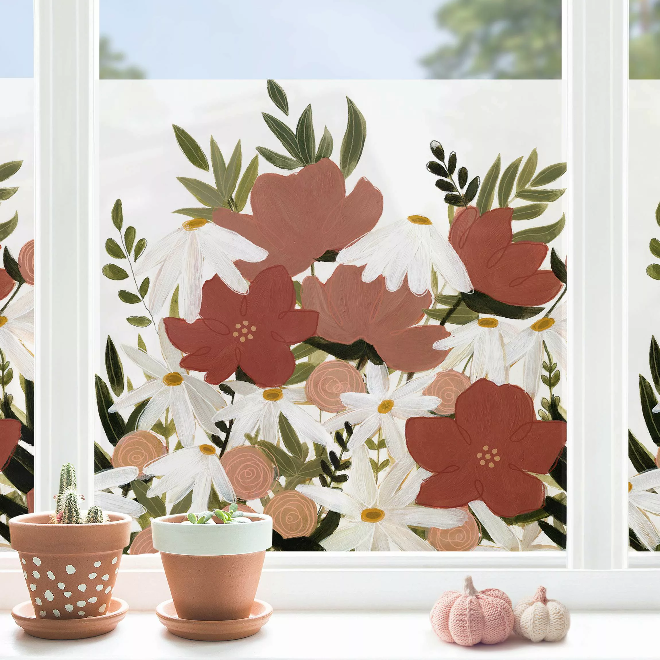 Fensterfolie Blumenvielfalt in Rosa und Weiß I günstig online kaufen