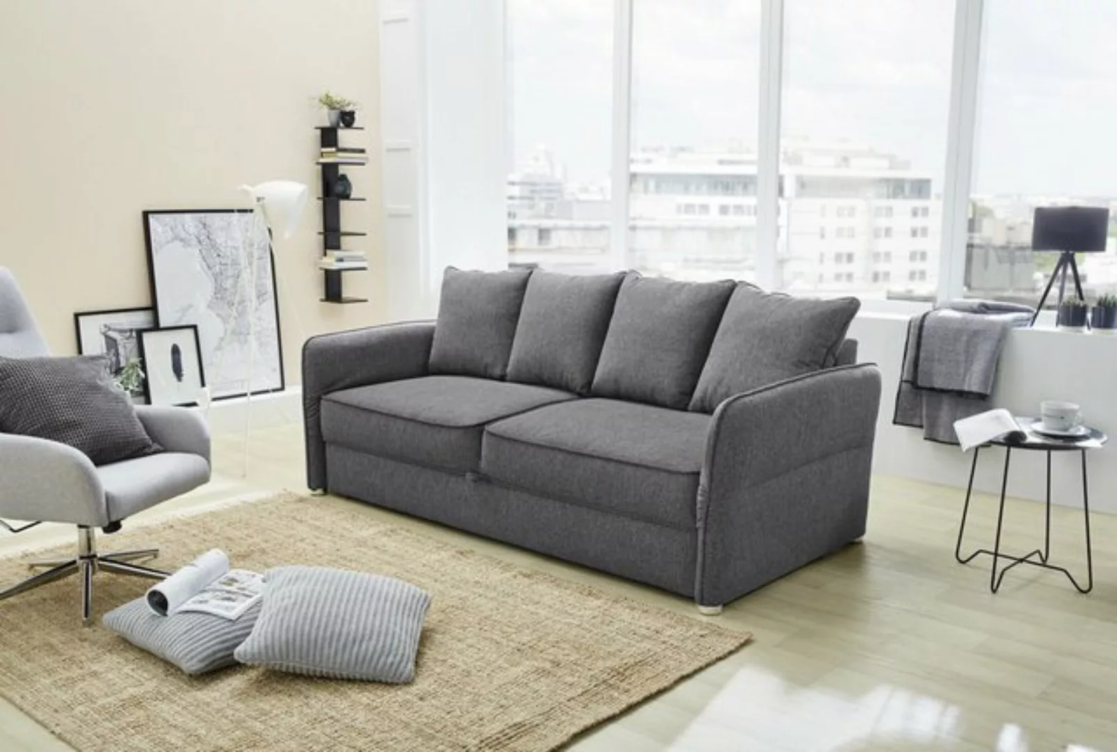 Jockenhöfer Gruppe Schlafsofa LENNY, B 215 cm x T 107 cm, Grau, Flachgewebe günstig online kaufen