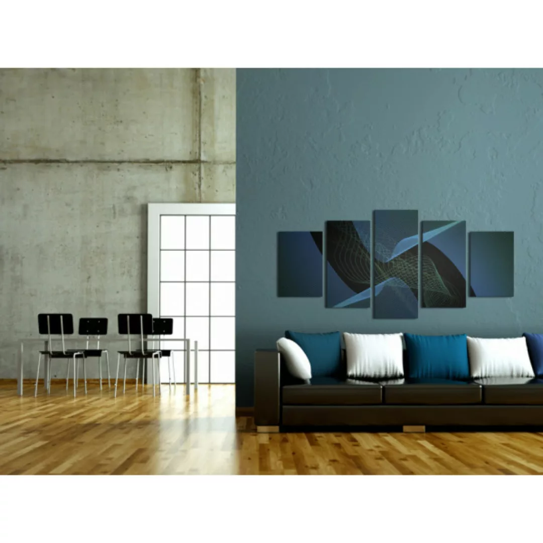 Leinwandbild Blaue Sphäre - moderne, netzartige Grafiken in Trichterform XX günstig online kaufen